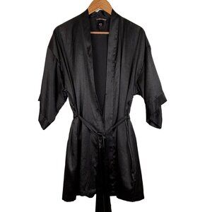Victorias Secret Black Satin Kimono Robe S/M 100% Polyester Lightweight Lounge